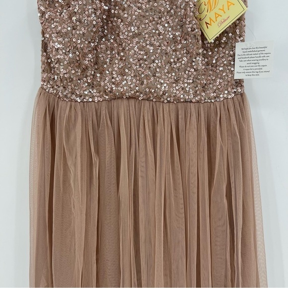 Maya Deluxe Fairy Tulle Sequin Embellished Halter Neck Maxi Dress Taupe Blush 8 - Picture 11 of 14